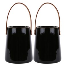 PUKO 皮革提把金環餐具筒, 黑色, 2個