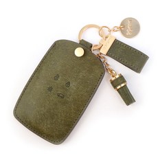 MORUN 汽車皮革鑰匙保護套 RS034, 橄欖綠, 雷諾4鍵式