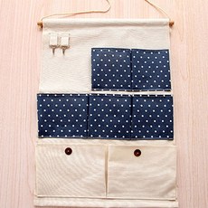 Market A居家裝飾壁掛多功能口袋收納盒 7格 2入, 藍色圓點