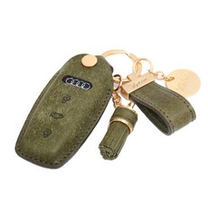 MORUN 奧迪 A6/A7 2020年~ 等車款 3鍵皮革鑰匙包全套 AD023, 橄欖綠, 奧迪3鍵類型