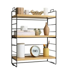 Ttani's 鐵製多用途桌上收納架 BGN022 L3層 木紋 + 黑色框架, 1個