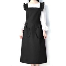 MYWONY 一件式荷葉邊長版圍裙 + 頭巾, 黑色