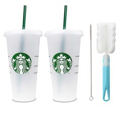 STARBUCKS 星巴克 可重複使用冷杯 2p + 吸管 2p + 洗滌刷 + 吸管洗滌刷, 混色, 709ml