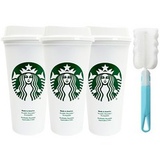 STARBUCKS 星巴克 可重複使用隨行杯 熱飲杯 3入 + 清潔刷, 混合色, 475ml