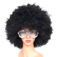 特大號捲毛派對假髮, 黑色, 1個