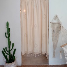 Blanche House 方形刺繡復古亞麻棉平衡窗簾, 混色