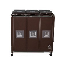 簡約風格3格掀蓋式分類垃圾桶, 棕色, 1組