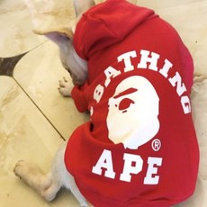 韓文字印花狗狗連帽長袖衛衣, 紅色的