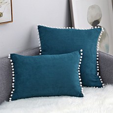 The Flow 可愛絨球邊框軟墊套套組, 藍綠