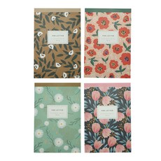 Pinkfoot 花朵圖案信紙, 薄荷色+粉色+棕色+海軍藍, 2組