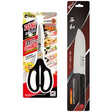 피스코리아 307 톱니 더 두꺼운 주방가위 + 레드포인트 식도 R-165, 블랙(가위), 블랙(식도), 1세트