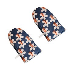 新復古圖案隔熱手套, 藍色, 2個