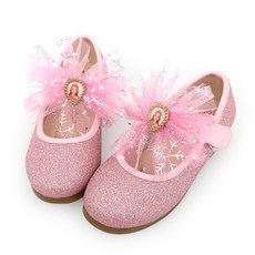 女童網紗緞帶裝飾亮粉平底鞋 SJJ162