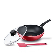 테팔 쿡웨어 3종 스타트앤쿡 웍 28cm + 유리뚜껑 + 실리콘 조리주걱 세트, 1세트