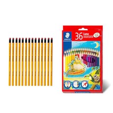 STAEDTLER 橡皮擦鉛筆 B 12入+Luna色鉛筆組 36色, 混色, 1套