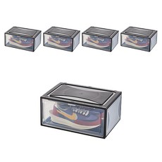 側開式透明蓋收納鞋盒 黑色, 5個