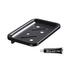 MONACO OLIVE 金屬線條平板肥皂架 + 密封膠固定劑, 黑色(肥皂架), 1套