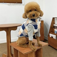 U&Pet 小狗保暖蓬鬆 Dumble 格紋抓絨衣, 藍色