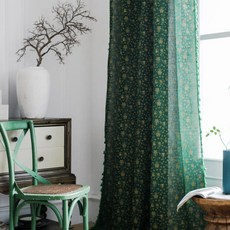 Blanche綠色雪花波西米亞流蘇亞麻窗簾, 混合色