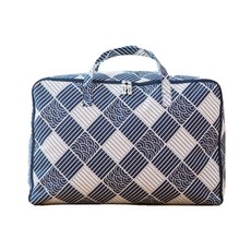 Market A極簡布質手提棉被收納袋 S, 幾何藍色, 1個