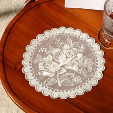 紙花園花邊圖案圓形玫瑰杯墊 L, 象牙白