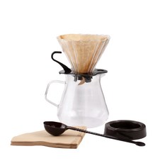 코빙 102G 커브드 리퍼 + 유리서버 + 커피여과지 40p + 계량스푼 + 드리퍼받침 풀글라스 핸드드립 커피 세트, 혼합색상, 1세트