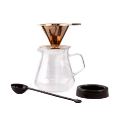코빙 허니콤 로즈골드 드리퍼 + 유리서버 + 계량스푼 + 드리퍼받침 이중스텐 풀글라스 핸드드립 커피 세트, 혼합색상, 1세트