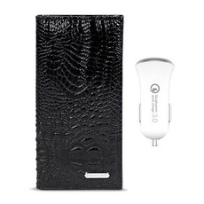 IBASIC 퀄컴 3.0 차량용 고속충전기 마이크로 5핀 + 전기종 호환가능 다이어리 휴대폰케이스, 블랙, CC-Q300