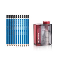 STAEDTLER 素描鉛筆 7B 12入+4段式便攜型削鉛筆機 隨機出貨, 混色, 1套
