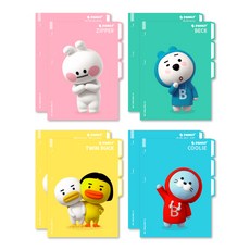 비패밀리 3섹션 파일 4종 세트 24-1177, 핑크 + 민트 + 옐로우 + 블루, 2세트