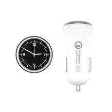 車用空調出風口小時鐘 黑色+QC3.0車用快充Type-C組合, 1套