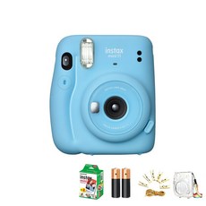 instax 拍立得 迷你11拍立得相機天藍色+迷你膠卷2片裝+透明極光殼+照片線+電池2p, 1個, 單品