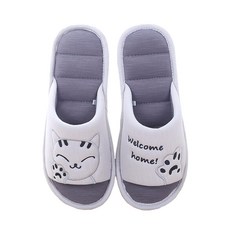 貓咪圖案軟底室內拖鞋, 灰色的