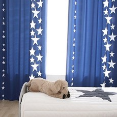 LIVING ZONE Puldal 白色穿孔式遮光窗簾 2入, 星星線條 海軍藍