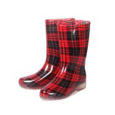 Bosaeng K透明女款長筒靴, 紅色檢查, 240