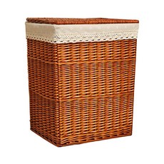 方形素色雪花蓋藤編洗衣籃 中型, 棕色, 1個