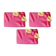 tongshop 聘禮 回禮 禮品包裝 絲質雙層包袱巾 包袱巾 70 x 70 cm 303, 亮粉紅 + 黃色, 3個