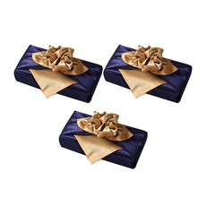 tongshop 聘禮回禮 禮品包裝 絲質雙層包袱巾 包袱巾 90 x 90 cm 301, 海軍藍 + 金色, 3個