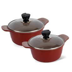 Kitchen well IH感應爐適用雙耳陶瓷不沾湯鍋組, 混色, 20 正 + 24 正