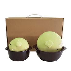 陶瓷砂鍋+鍋蓋 蘋果綠 2件組, 400ml+500ml, 1組