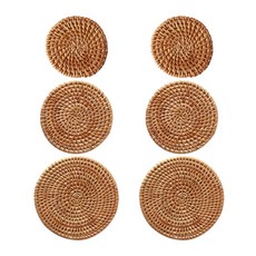 Brisk Style 藤編圓形居家咖啡廳茶杯墊 大2入 + 中2入 + 小2入 組, 單一顏色