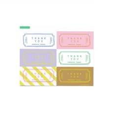 Thank You 票券集錦貼紙 6款 x 40張 套組, 混合顏色, 1套