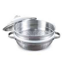 CROBELL 電磁爐適用雙耳3層304不鏽鋼多功能蒸籠湯鍋, 37 x 28 x 11 厘米, 1個