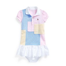 RALPH LAUREN 拉夫勞倫 POLO 嬰兒拼布 Polo 連衣裙燈籠褲套裝 CWPODRSF3D20038400
