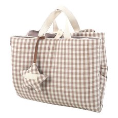 HWAMO BABY 四季款雙面格紋超細纖維薄墊+柔軟3層棉紗午睡被+3D透氣枕組, 棕色