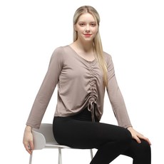 nokjok 女款透氣瑜珈皮拉提斯優雅莫代爾抓皺長袖T恤