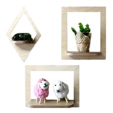 Poko白樺木壁掛裝飾置物架花盆架公仔室內裝飾架 3種組, 混色