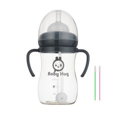 hibee 雙耳學飲杯+多功能吸管刷 2支組, 灰色, 1組