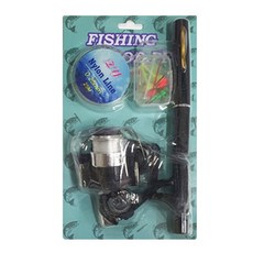 Don Quixote 釣魚筆式魚竿+卷線器+魚線+誘餌套組, 黑色的