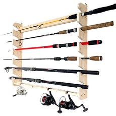 壁掛式6孔路亞竿釣魚竿支架, 實木色